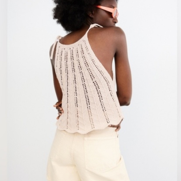 3/$25 Zara Crochet Openwork Knit Cream Cotton Halter Tank Top S - Picture 3 of 8